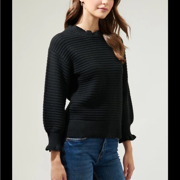 Madewell Sweaters - Madewell Black L10 ruffle neck and sleeve pullover sweater size small